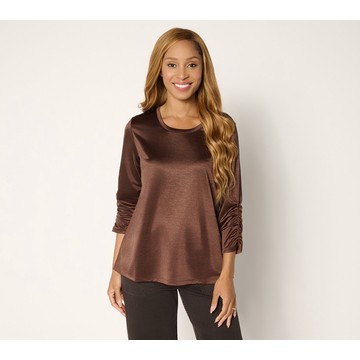 LOGO by Lori Goldstein Satin Knit 3/4 Ruched Sleeve Top
