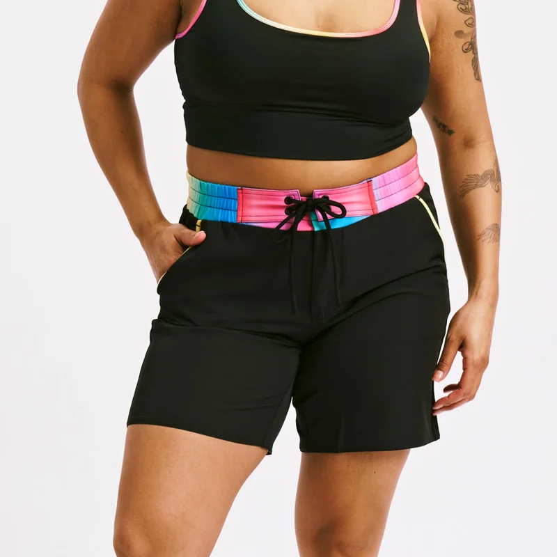 Image of Swim 7" Heritage Board Shorts - Black Rainbow Ombre