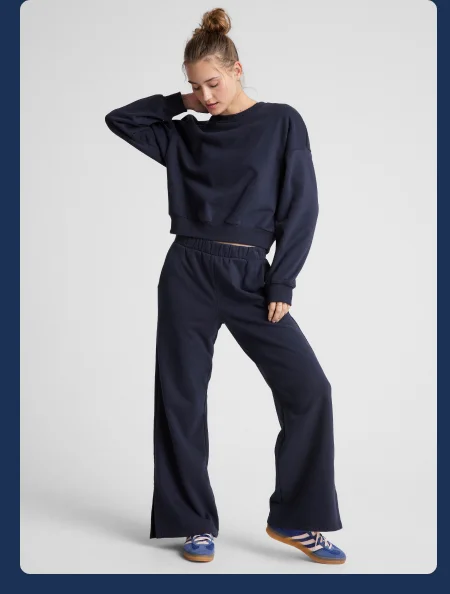 LuxeFleece Wide Leg Pant in After Dark Navy