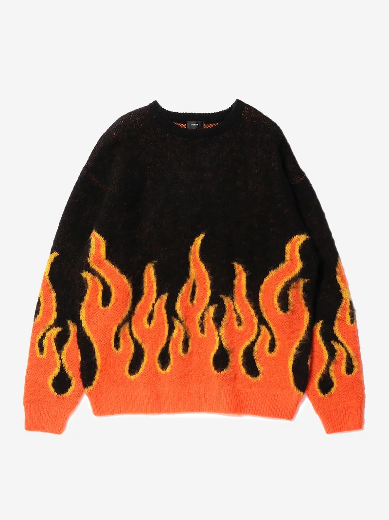 Image of Beams 7GG Fire Shaggy Crewneck - Black
