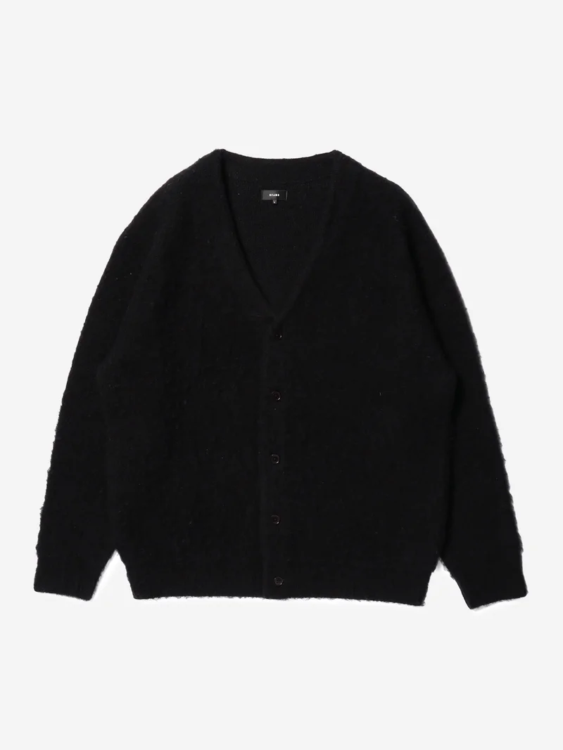 Image of Beams Solid 7GG Solid Shaggy Cardigan - Black