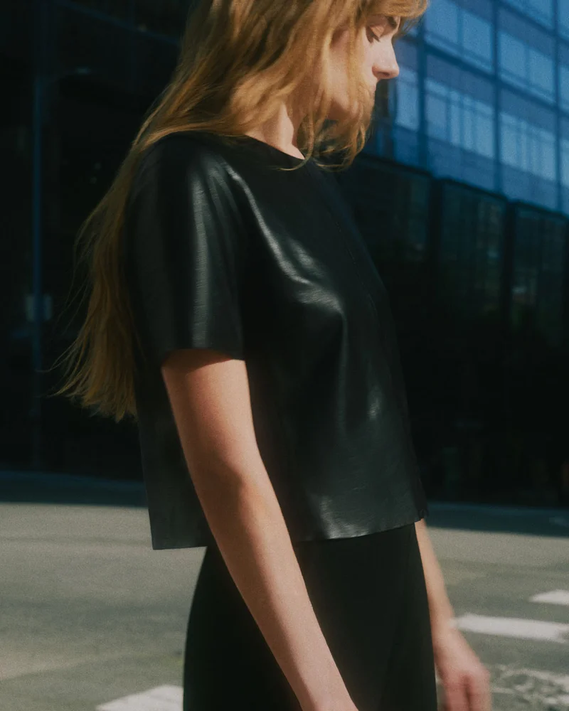 Cropped Leather Tee