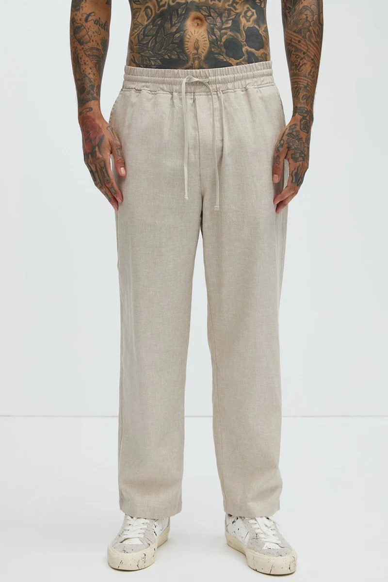 Image of Bahamas Straight Linen Pants - Stone