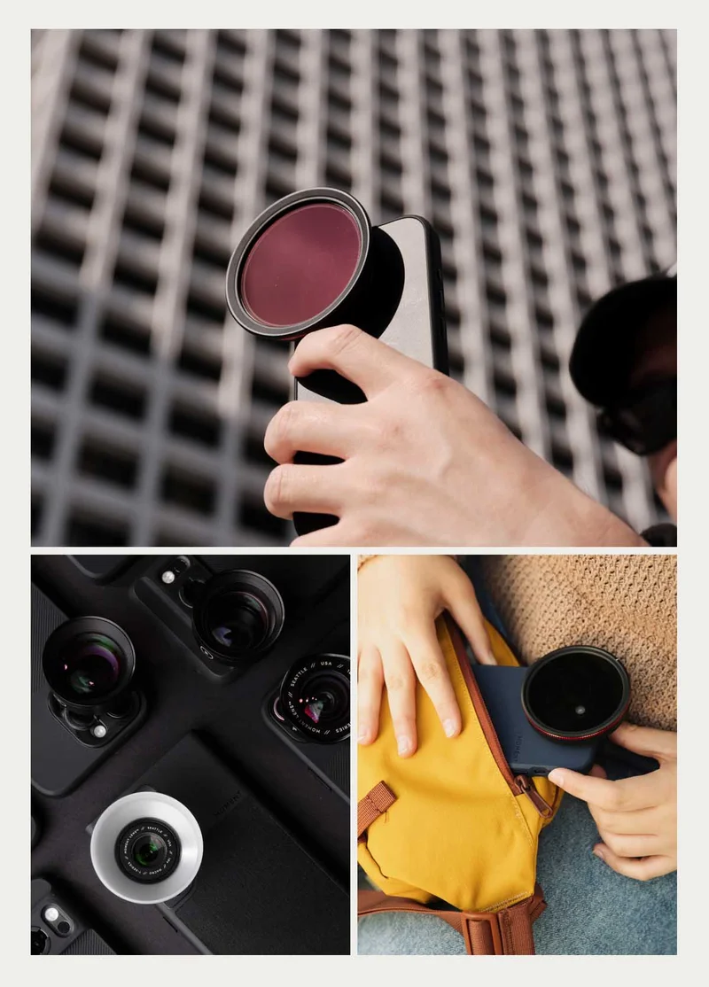 3 images of moment mobile lenses and filters.