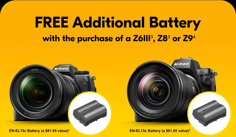 FREE Additional Battery with the purchase of a Z6III (3), Z8 (3) or Z9 (4)