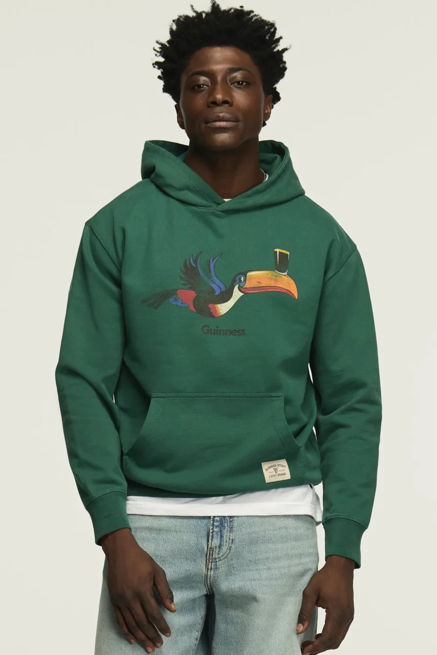 Image of Lucky Brand Guinness Toucan Hoodie - Men's Clothing Outerwear Sweatshirts Crewneck Hoodies in Smoke Pine