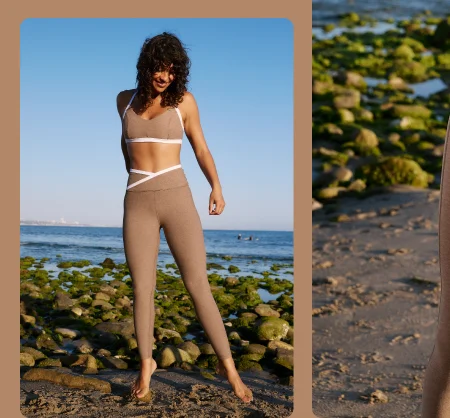 Spacedye Outlines High Waisted Midi Legging in Desert Sand Heather/Cloud White