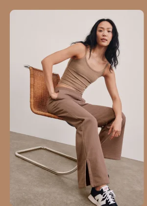 LuxeFleece Wide Leg Pant in Desert Sand