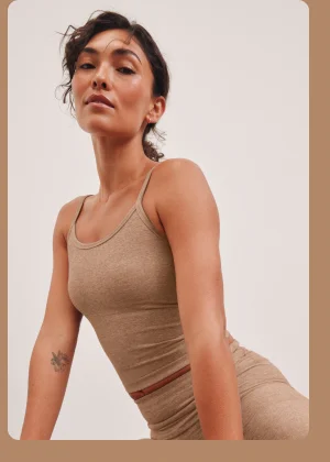 Spacedye Slim Racerback Cropped Tank in Desert Sand Heather