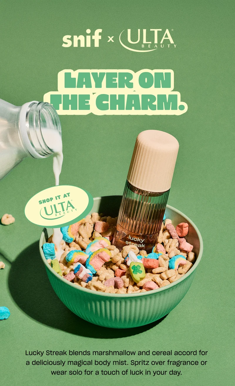 Lucky Streak blends marshmallow and cereal accord for a deliciously magical body mist. Spritz over fragrance or wear solo for a touch of luck in your day.