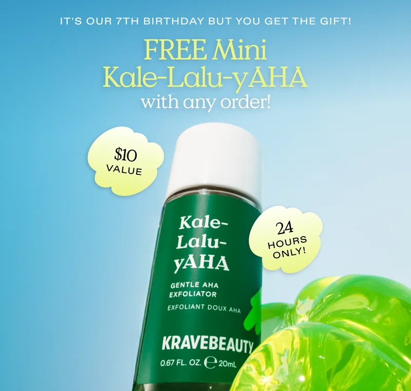 It's our 7th birthday but you get the gift! Free Mini Kale-Lalu-yAHA with any order!