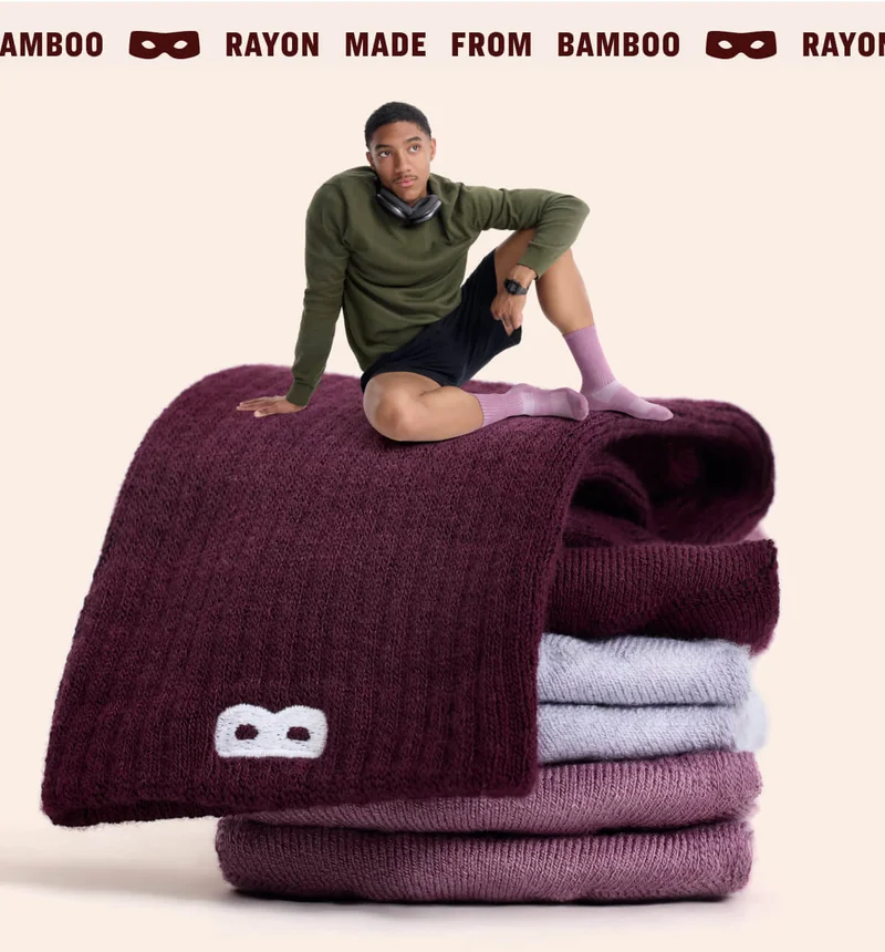 Model sitting on rayon made from bamboo socks