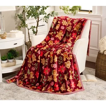Kringle Express 60x80 Holiday Printed Throw with Border