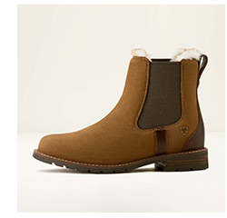 Women's Wexford Sherpa Waterproof Chelsea ankle boot in amber brown with white fleece inside