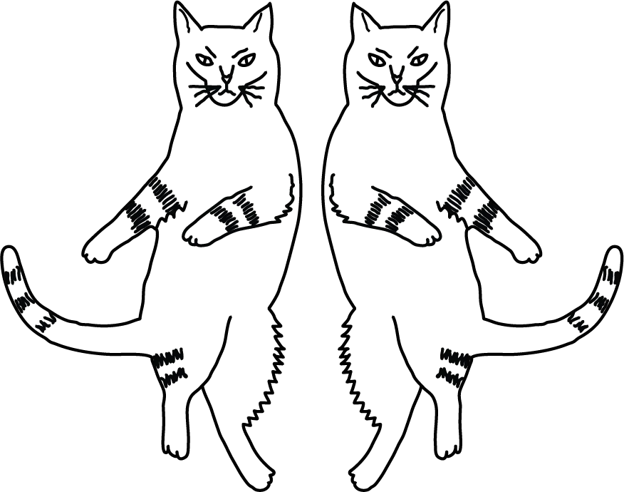 A black line illustration of two cats dancing.