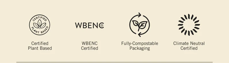 Certified Plant Based. WBE NC Certified. Fully-Compostable Packaging. Climate Neutral Certified.