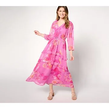 Destination 365 Regular Floral Clip Dot Chiffon Maxi Dress