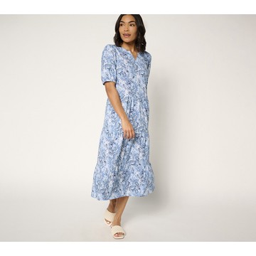 Denim & Co. Regular Linen Blend Puff Sleeve Midi Dress