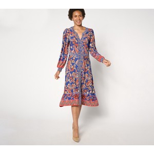 Susan Graver Regular Printed Liquid Knit Split Neck Midi Dress