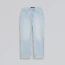 Light Stonewash Blue Check-5 Mid Rise Straight Pants