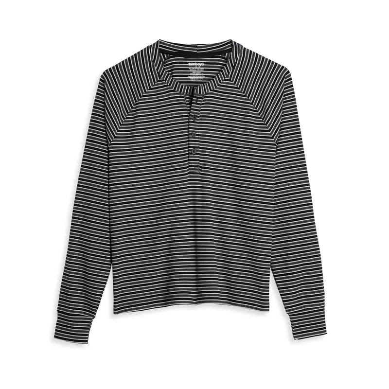 Image of Bamboo Rib Long Sleeve Henley - Icy Stripe