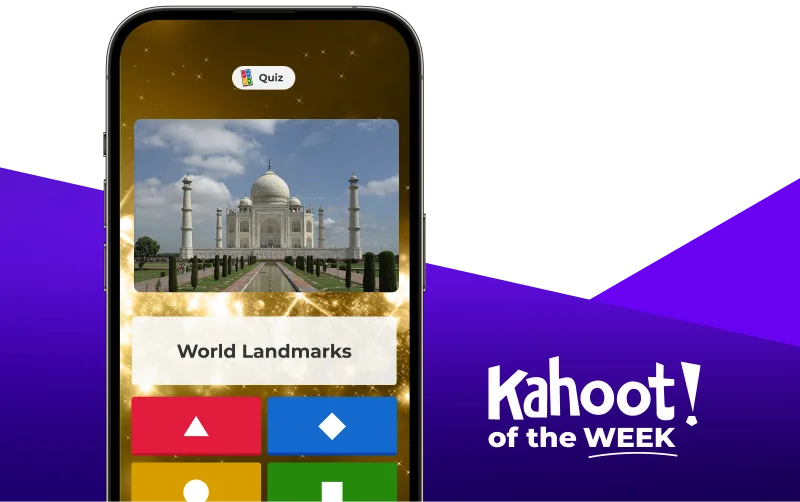 Smartphone displaying a kahoot entitled ''World Landmarks''