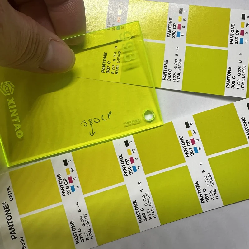 Neon Pantone colors charts and acrylic samples