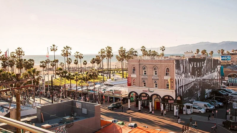 Image description: Street view from Hotel Erwin, in Los Angeles.