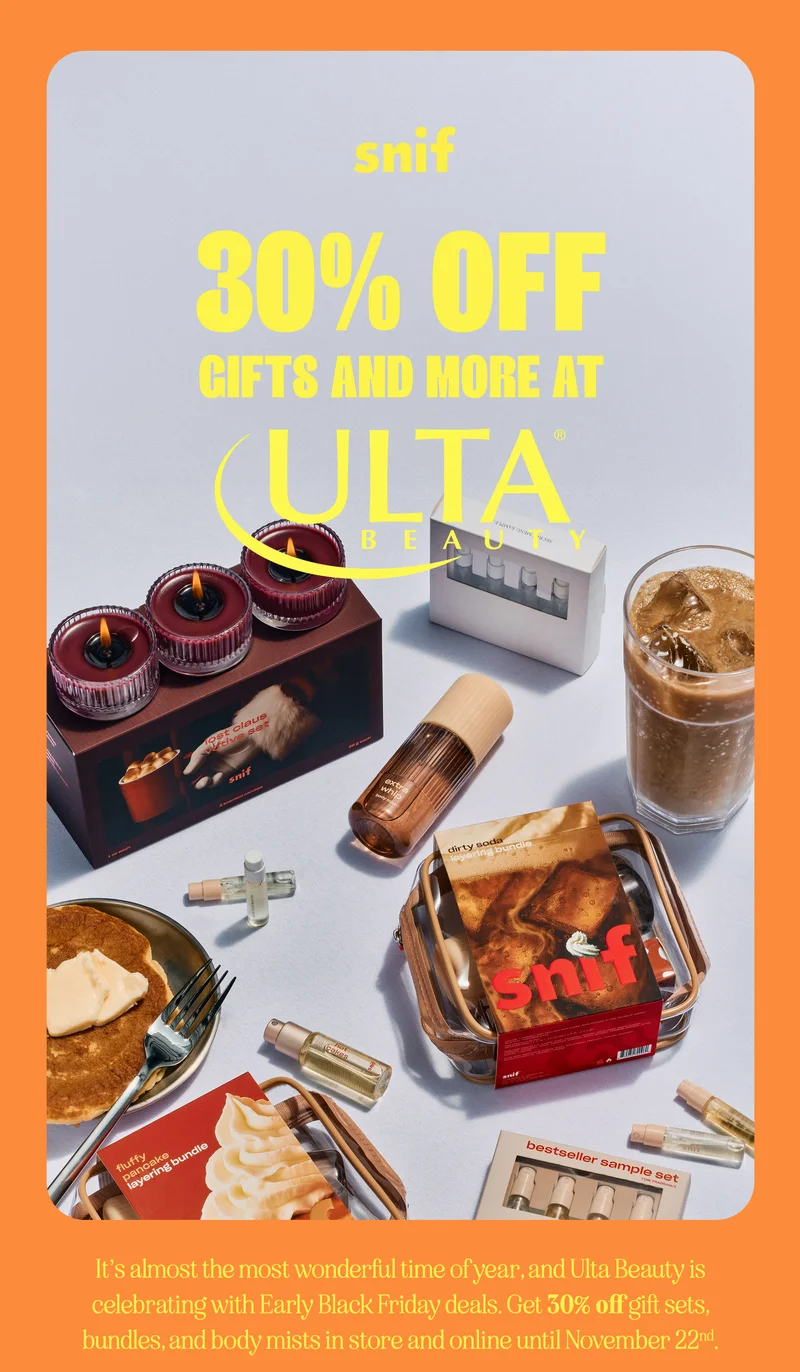 It’s almost the most wonderful time of year, and Ulta Beauty is celebrating with Early Black Friday deals. Get 30% off gift sets, bundles, and body mists in store and online until November 22nd.