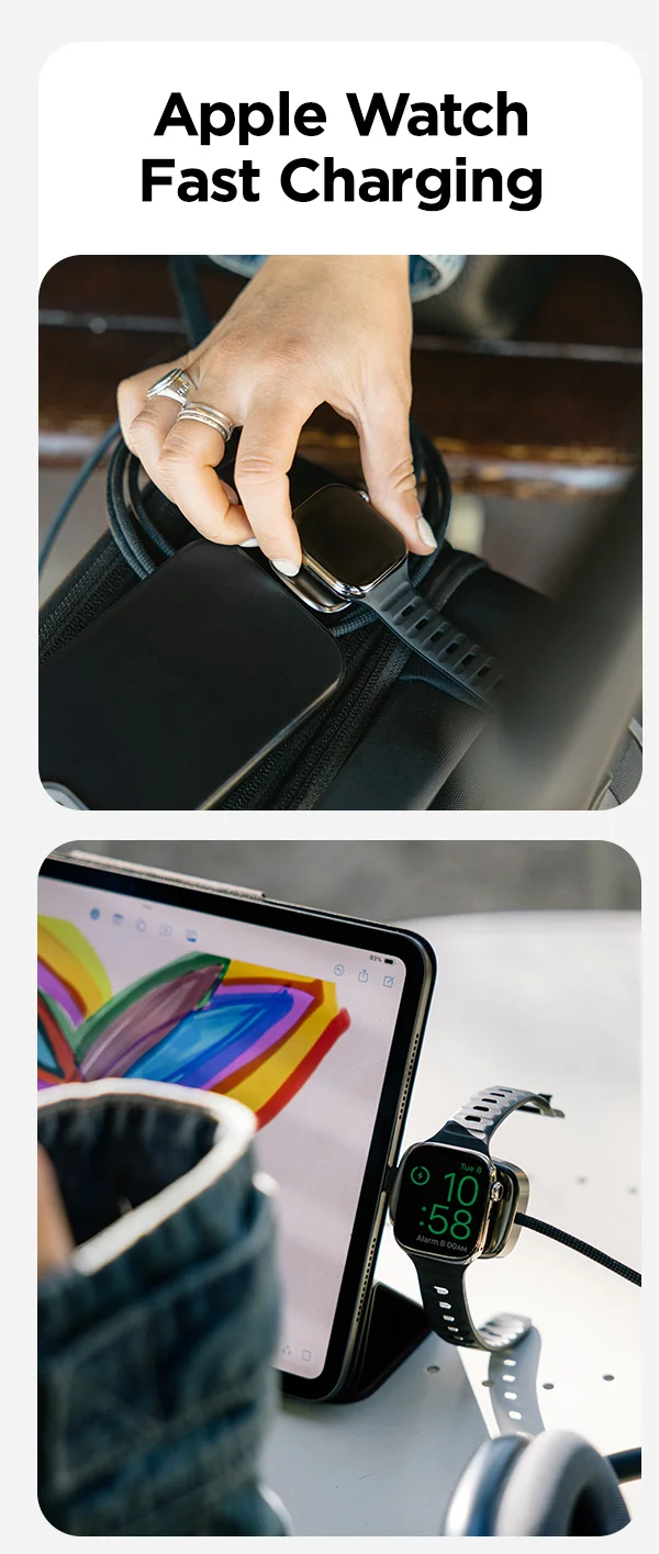 With up to 100W charging speeds, this cable powers your USB-C devices quickly and efficiently while keeping your Apple Watch ready to go. Whether you're charging your laptop, smartphone, or accessories, it delivers seamless performance across all your devices.