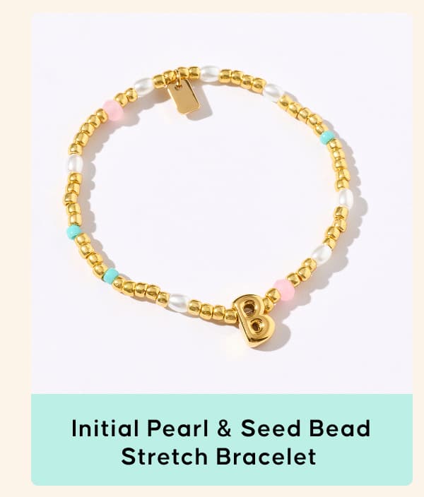Initial Pearl & Seed Bead Stretch Bracelet