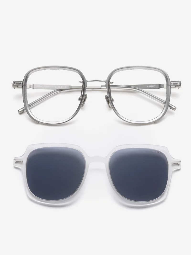 Image of A.SOCIETY Arbor Sunglasses  - Silver-Crystal/Blue Blocking Lens & Grey Clip on Sun