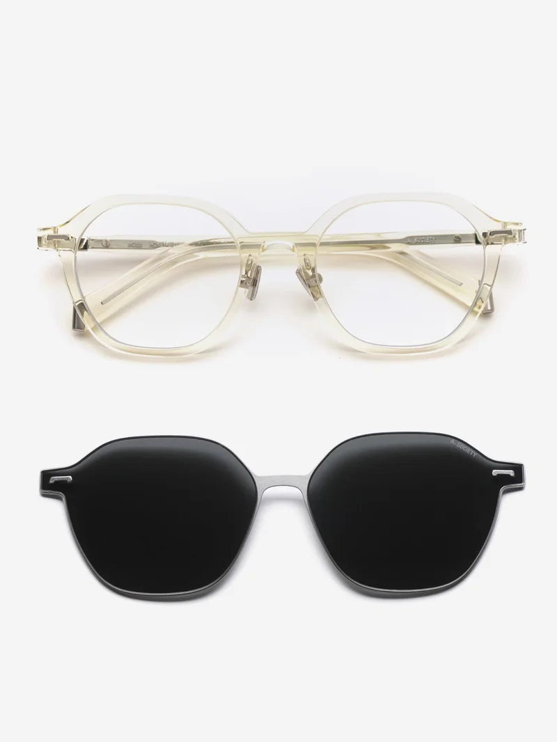 Image of A.SOCIETY Moss Sunglasses  - Honey-Silver/Blue Blocking Lens & Grey Clip on Sun