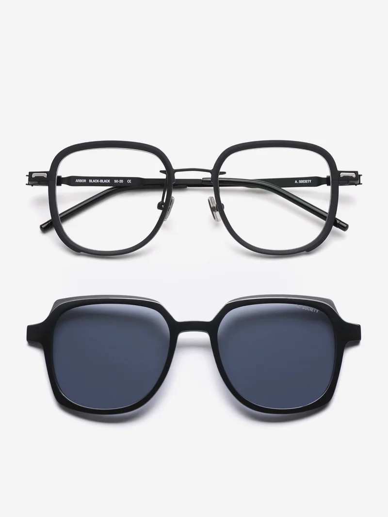 Image of A.SOCIETY Arbor Sunglasses  - Black-Black/Blue Blocking Lens & Grey Clip on Sun