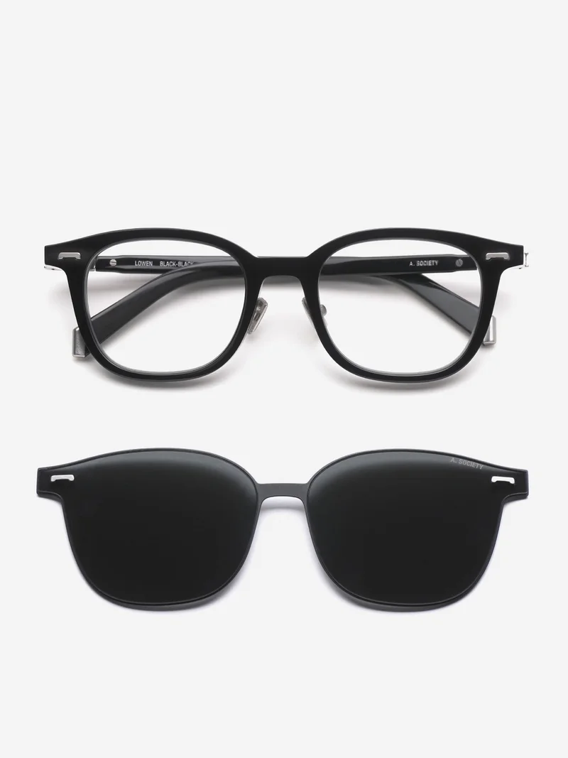 Image of A.SOCIETY Lowen Sunglasses  - Black-Black/Blue Blocking Lens & Grey Clip on Sun