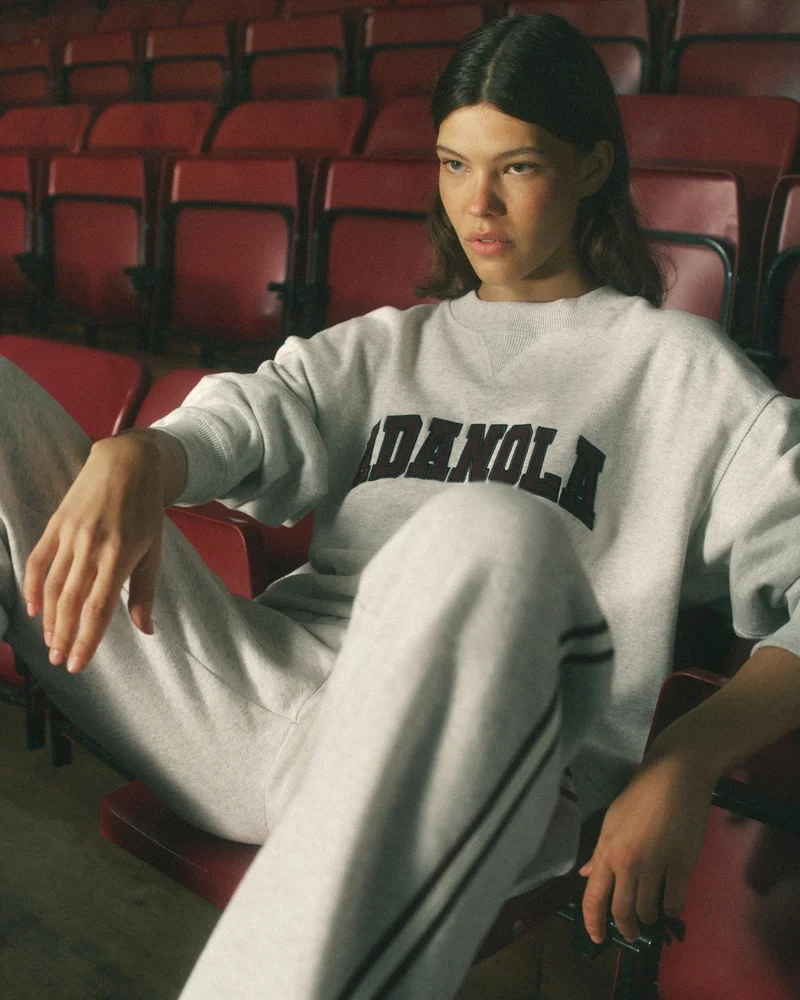 Varsity Loose Fit Sweatshirt - Light Grey Melange/Dark Cherry