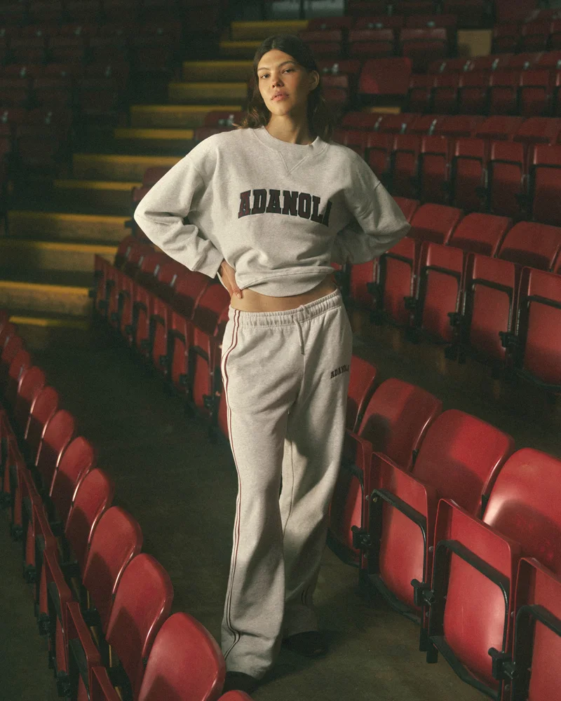 Varsity Loose Fit Straight Leg Sweatpants - Light Grey Melange/Dark Cherry