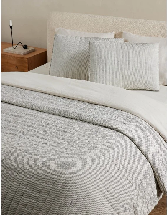 Lammin Linen Quilted Coverlet by Sarah Sherman Samuel - Black and Ivory / King/Cal King