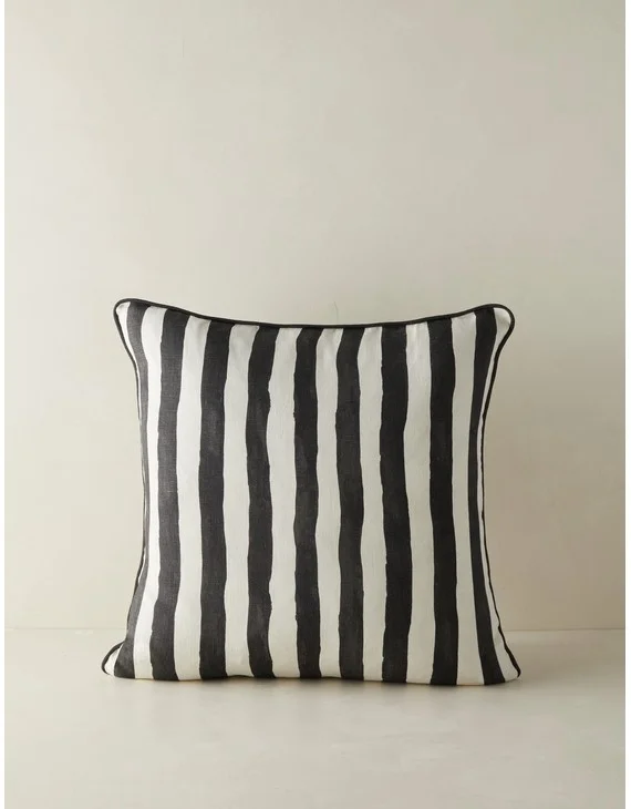 Painterly Stripe Linen Pillow by Sarah Sherman Samuel-Black and Ivory / Square / With Feather Down Insert