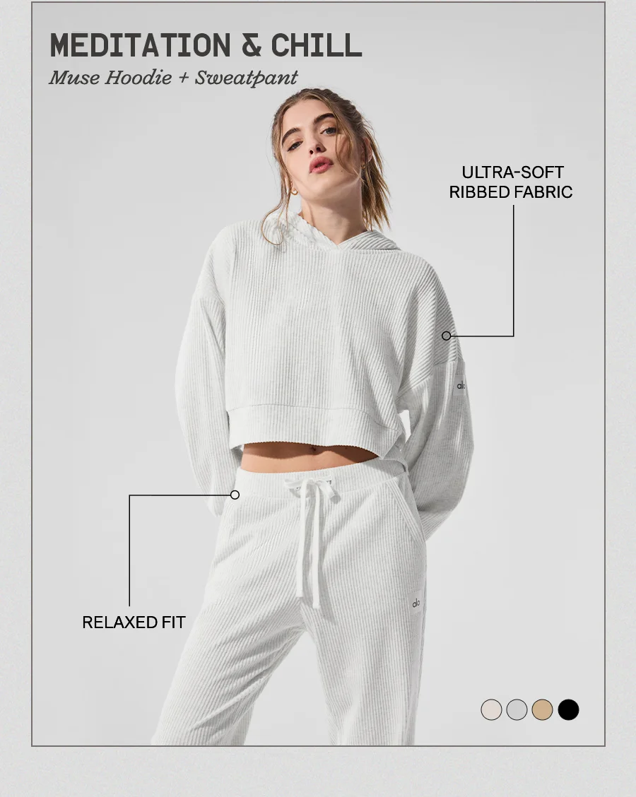 MEDITATION & CHILL Muse Hoodie + Sweatpant. ULTRA-SOFT RIBBED FABRIC. RELAXED FIT