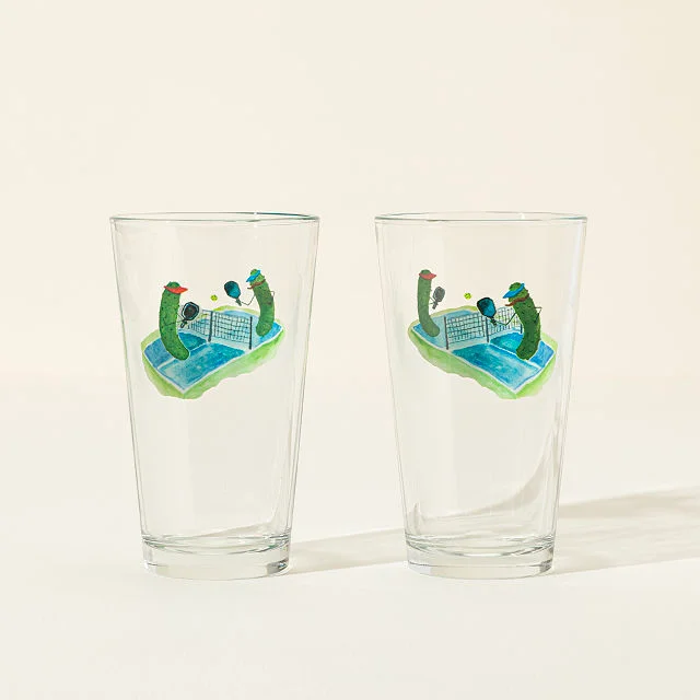 Pickles Playing Pickleball Pint Glass Set