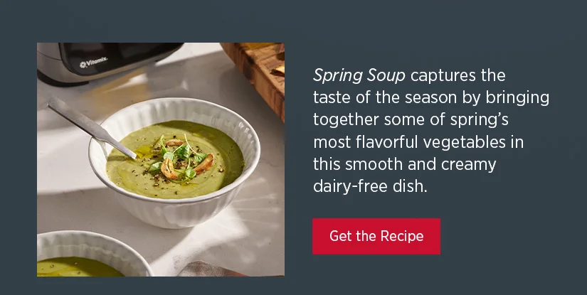 Spring Soup captures the taste of the season by bringing together some of spring's most flavorful vegetables in this smooth and creamy dairy-free dish.