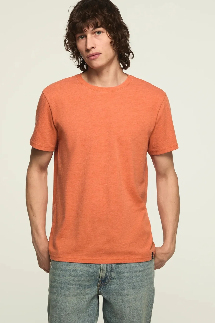 Image of Lucky Brand Venice Burnout Crew Neck Tee - Men's Clothing Tops Shirts Tee Graphic T Shirts in Burnt Ochre