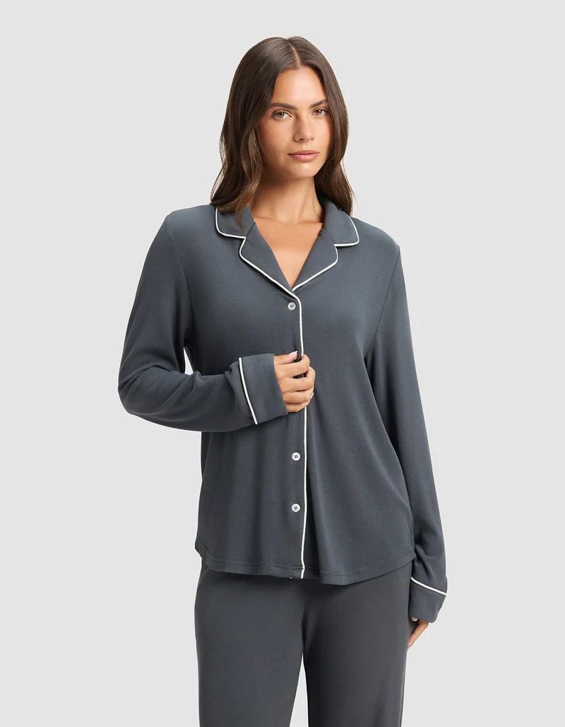 Image of Women's Bamboo Rib-Knit Classic Long Sleeve Pajama Top