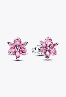 Herbarium Sparkling Pink Flower Stud Earrings