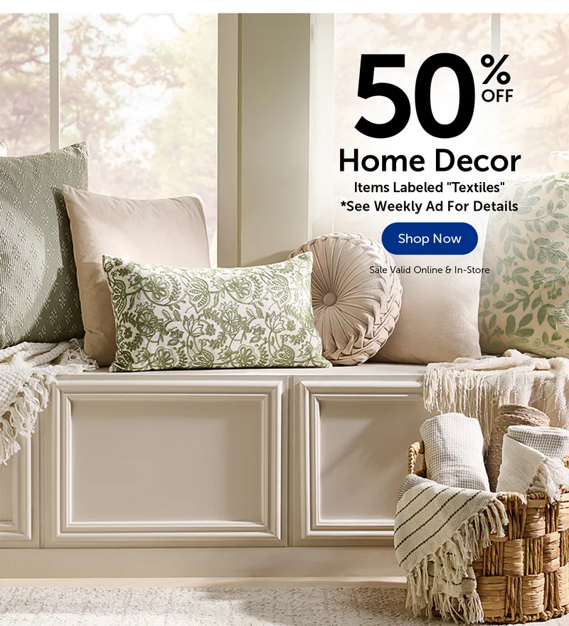50% Off Home Decor - Items Labeled "Textiles"