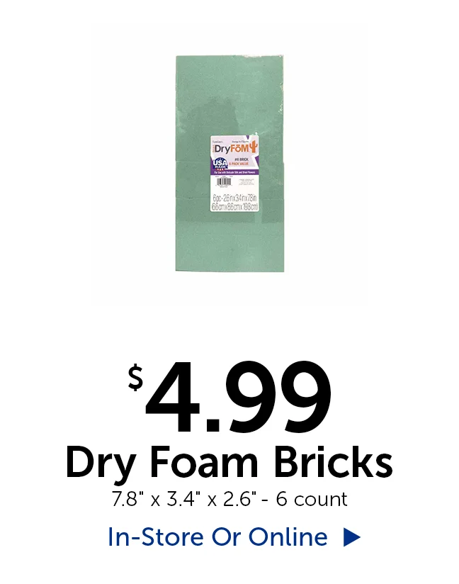 $4.99 Dry Foam Bricks - 7.8" tall by 3.4" long by 2.6" wide - 6 count