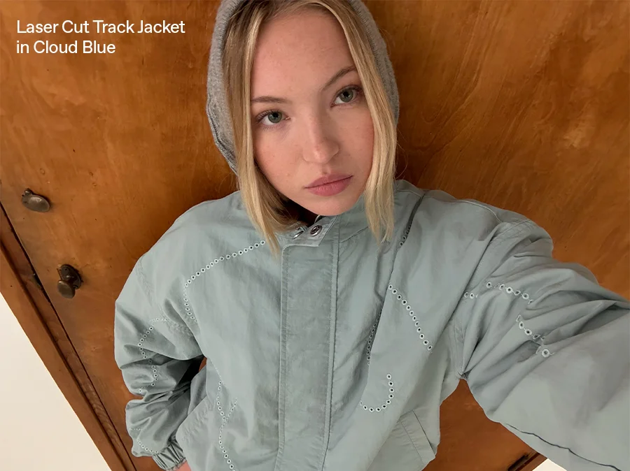 Laser Cut Track Jacket in Cloud Blue