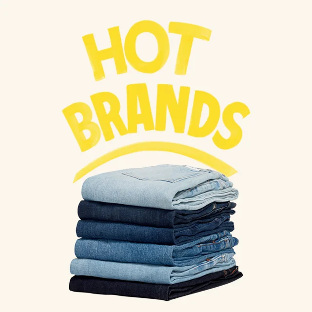 Hot brands at Anniversary Sale. A stack of jeans.