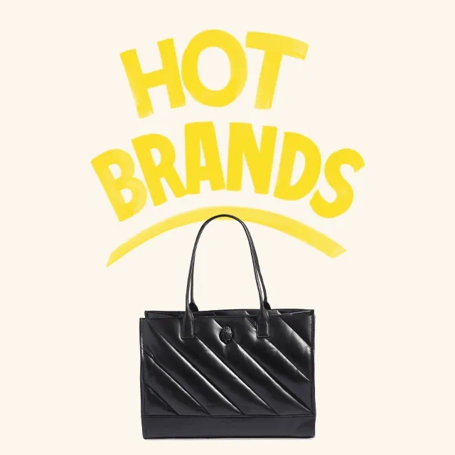 Hot brands: a black tote bag, black crossbody bag and pink tote bag.
